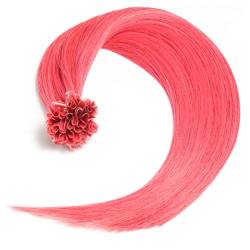 Pinke Bonding Extensions aus 100% Remy Echthaar - 25 x 0,5g 45cm Glatte Strähnen - Lange Haare mit Keratin Bondings U-Tip als Haarverlängerung und Haarverdichtung in der Farbe pink von GlamXtensions