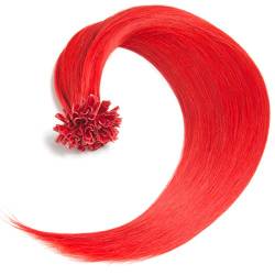 Rote Bonding Extensions aus 100% Remy Echthaar 150 0,5g 50cm Glatte Strähnen - Lange Haare mit Keratin Bondings U-Tip als Haarverlängerung und Haarverdichtung in der Farbe #750 Rot von GlamXtensions