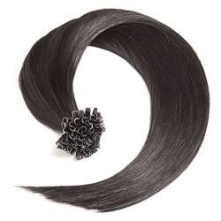 Schwarze Bonding Extensions aus 100% Remy Echthaar - 150 x 0,5g 45cm Glatte Strähnen - Lange Haare mit Keratin Bondings U-Tip als Haarverlängerung und Haarverdichtung in der Farbe 1# Schwarz von GlamXtensions