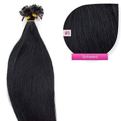 Schwarze Bonding Extensions aus 100% Remy Echthaar - 25x 1g 60cm Glatte Strähnen - Lange Haare mit Keratin Bondings U-Tip als Haarverlängerung und Haarverdichtung in der Farbe #1 Schwarz von GlamXtensions