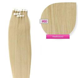 Tape Extensions Echthaar Haarverlängerung 50cm Tape In Haare mit Klebeband 10 Tressen x 4 cm breit und 2,5g Gewicht pro Tresse Farbe #60 Weißblond von GlamXtensions