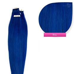 Tape Extensions Echthaar Haarverlängerung 50cm Tape In Haare mit Klebeband 20 Tressen x 4 cm breit und 2,5g Gewicht pro Tresse Farbe #blue von GlamXtensions