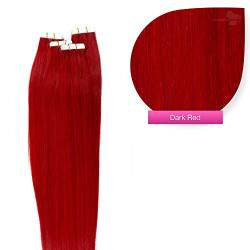 Tape Extensions Echthaar Haarverlängerung 50cm Tape In Haare mit Klebeband 40 Tressen x 4 cm breit und 2,5g Gewicht pro Tresse Farbe #dark red von GlamXtensions