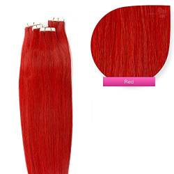Tape Extensions Echthaar Haarverlängerung 50cm Tape In Haare mit Klebeband 40 Tressen x 4 cm breit und 2,5g Gewicht pro Tresse Farbe #red von GlamXtensions