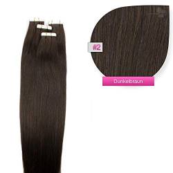 Tape Extensions Echthaar Haarverlängerung 60cm Tape In Haare mit Klebeband 10 Tressen x 4 cm breit und 2,5g Gewicht pro Tresse Farbe #2 Dunkelbraun von GlamXtensions