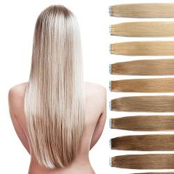 Tape Extensions Echthaar Haarverlängerung 60cm Tape In Haare mit Klebeband 20 Tressen x 4 cm breit und 2,5g Gewicht pro Tresse Farbe #24 Blond von GlamXtensions