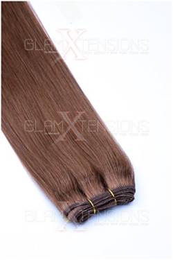 Weft Extensions Echthaar Tresse GlamXtensions glatt 100% Remy indisches Echthaar Human Hair - 45cm in der Farbe #12 Hellbraun - Haarverlängerung Haarverdichtung zum Einnähen von GlamXtensions