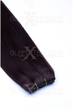 Weft Extensions Echthaar Tresse GlamXtensions glatt 100% Remy indisches Echthaar Human Hair - 50cm in der Farbe #02 Dunkelbraun - Haarverlängerung Haarverdichtung zum Einnähen von GlamXtensions