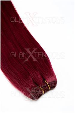 Weft Extensions Echthaar Tresse GlamXtensions glatt 100% Remy indisches Echthaar Human Hair - 50cm in der Farbe #720 Burgunder - Haarverlängerung Haarverdichtung zum Einnähen von GlamXtensions