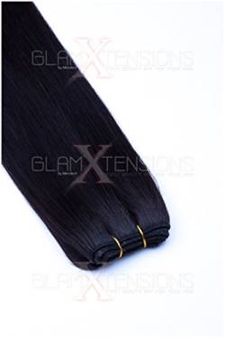 Weft Extensions Echthaar Tresse GlamXtensions glatt 100% Remy indisches Echthaar Human Hair - 60cm in der Farbe #01b Schwarzbraun - Haarverlängerung Haarverdichtung zum Einnähen von GlamXtensions