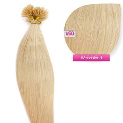 Weißblonde Bonding Extensions aus 100% Remy Echthaar - 100x 1g 45cm Glatte Strähnen - Lange Haare mit Keratin Bondings U-Tip als Haarverlängerung und Haarverdichtung in der Farbe #60 Weißblond von GlamXtensions