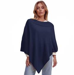 Glamexx24 Damen Strick Poncho Unifarbe Cape Feinstrick XXL Pullover Made in Italy, Dunkel Blau, L von Glamexx24