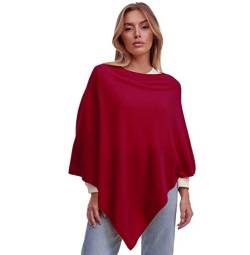 Glamexx24 Damen Strick Poncho Unifarbe Cape Feinstrick XXL Pullover Made in Italy (L, Dunkel Rot) von Glamexx24