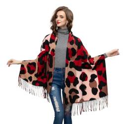 Glamexx24 Damen XXL Schal Kuscheliger warmer Leoparden Muster 3 farbiger Fransen Poncho Schal Oversized Deckenschal von Glamexx24