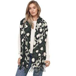 Glamexx24 Damen XXL Schal Kuscheliger warmer Leoparden Muster 3 farbiger Fransen Poncho Schal Oversized Deckenschal von Glamexx24