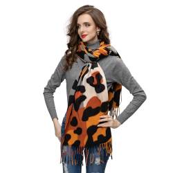 Glamexx24 Damen XXL Schal Kuscheliger warmer Leoparden Muster 3 farbiger Fransen Poncho Schal Oversized Deckenschal von Glamexx24