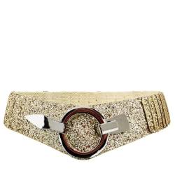 Glamexx24 Elastischer Damen Taillengürtel gürtel 6cm breiter Hüftgürtel mit silberner Ring (Gold Strass, 85cm (Taillenweite 76-108cm)) von Glamexx24