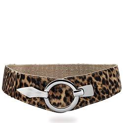 Glamexx24 Elastischer Damen Taillengürtel gürtel 6cm breiter Hüftgürtel mit silberner Ring (Leopard, 85cm (Taillenweite 76-108cm)) von Glamexx24