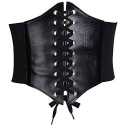 Glamorstar Korsett Gürtel für Frauen Schnürer Leder Elastische Gürtel für Kleider Breit Gebunden Waspie Cincher Gürtel - Schwarz - M:Taille 27/30" von Glamorstar