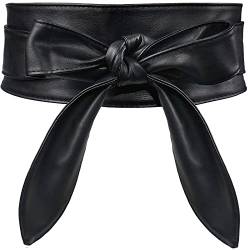 Glamorstar Wickelgürtel für Damenkleider, breit, Leder, Bindeknoten, Taillengürtel, Schwarz, 98.5 cm/118 cm Taille von Glamorstar