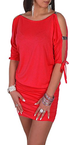 Glamour Empire Damen Tunik Top mit Armschlitz Mini-Kleid Schwarz Partykleid 157 (Rot, 48-50, 4XL) von Glamour Empire
