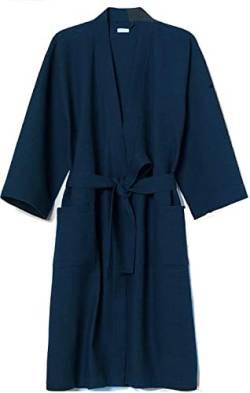 Glamptex Bademantel für Damen, kurz, 100% Baumwolle, Waffelmuster, mit Gürtel Gr. Large, Marineblau von Glamptex