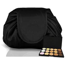 GLAMZA Make-up-Tasche mit Kordelzug, "Lazy", Kosmetiktasche, Aufbewahrungs-Organizer für Damen und Mädchen, Schwarz – von flacher Make-up-Tasche zur strukturierten Reise-Make-up-Tasche in Sekunden, von Glamza