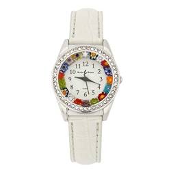 GlassOfVenice Murano Glass Watch Millefiori and Crystals with Leather Band - Blue von Glass Of Venice