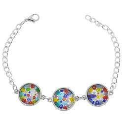 Murano Glas Millefiori Silber Scheiben Armband - Mehrfarbig von Glass Of Venice