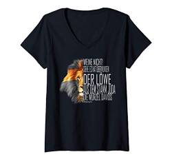 Damen Siehe, es hat überwunden der Löwe aus dem Stamm Juda T-Shirt mit V-Ausschnitt von Glaube an Gott | Jesus Liebe