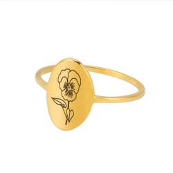 GleaMora Edelstahl Einfache Blume Ovaler Ring Personalisierter Valentinstag Freizeiturlaub Frauen Geburtstagsfeier Licht Luxus Geschenk von GleaMora