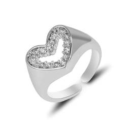 GleaMora Herzförmige verstellbare Öffnung mit CZ Ring Ins Stil Hip Hop Ring Valentinstag süß romantisch Einfacher Unisex-Schmuck Geschenk von GleaMora