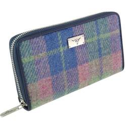 Harris Tweed Staffa LB2100-COL135 Geldbörse mit langem Reißverschluss in zartem Blau und Pink Tartan, blau von Glen Appin