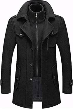 Glenmi Herren Mantel Wintermantel Slim Fit Wollmantel Business Herrenmantel Lange Trenchcoat (Color : Black, Size : XXL) von Glenmi