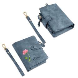 Glimmerday Personalisierte Brieftasche für Frauen, Floral Geburtstag Brieftasche, Bifold Leder Brieftasche mit personalisierten Namen, (Blau) von Glimmerday