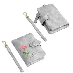 Glimmerday Personalisierte Brieftasche für Frauen, Floral Geburtstag Brieftasche, Bifold Leder Brieftasche mit personalisierten Namen, (Grau) von Glimmerday
