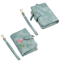 Glimmerday Personalisierte Brieftasche für Frauen, Floral Geburtstag Brieftasche, Bifold Leder Brieftasche mit personalisierten Namen, (Grün) von Glimmerday