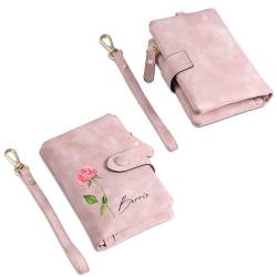 Glimmerday Personalisierte Brieftasche für Frauen, Floral Geburtstag Brieftasche, Bifold Leder Brieftasche mit personalisierten Namen, (Rosa) von Glimmerday