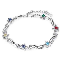 Glimmerday Personalisierte Infinity Armband Geschenk für Muttertag, Damenschmuckarmband mit Namen und Geburtsstein eingraviert, Silber Charme Armbänder für Damen (2-7 Namen) von Glimmerday