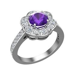 Amethyst und Diamantring für Damen, Halo-Ring, Blumen-Stil, Metall, Amethyst von Glitz Design