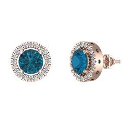Blautopas und Diamant Ohrringe für Frauen Halo Ohrringe 2,32 Karat 14K Gold, Metall, Topas von Glitz Design