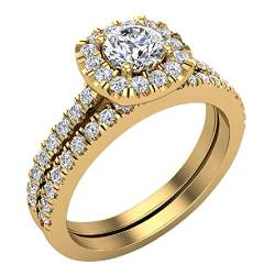 Diamant-Ehering-Set, runder Brillantdiamant, Kissen, Halo-Ringe, 1,00 Karat, 14 Karat Gold (G,I1), Metall, Diamant von Glitz Design