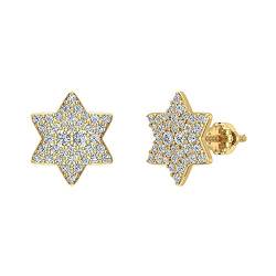 Diamantohrringe, 6-Punkt-Sternform, Cluster-Ohrstecker, 14 Karat Gold (1/2 Karat) (G,SI), Metall, Diamant von Glitz Design