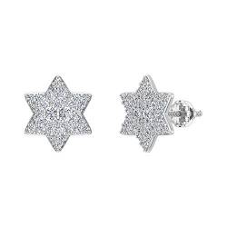 Diamantohrringe, 6-Punkt-Sternform, Cluster-Ohrstecker, 14 Karat Gold (1/2 Karat) (I, I1), Metall, Diamant von Glitz Design