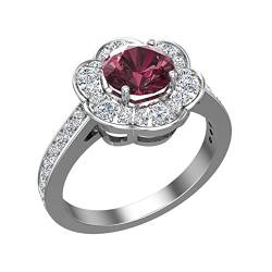 Granat- und Diamantring für Damen, Halo-Ring im Blumenstil, Metall, Granat von Glitz Design