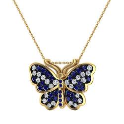 Schmetterlings-Halskette, Diamanten und Saphir, 14 Karat Goldkette, 0,85 Karat, Metall, Saphir von Glitz Design