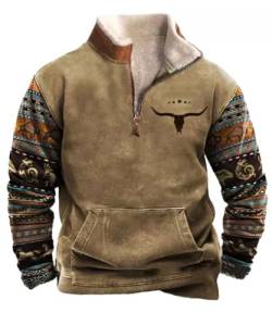 Glkaend Herren Western Aztec Langarm Stehkragen 1/4 Zip Up Sweatshirt Retro gedruckt Pullover,By03,M von Glkaend