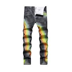 Glkaend Männer Regenbogen Graffiti Slim Fit Stretch Jeans Stilvolle Neuheit Gedruckt Hip Hop Jogger Hosen Streetwear,Multi Colored,28 von Glkaend