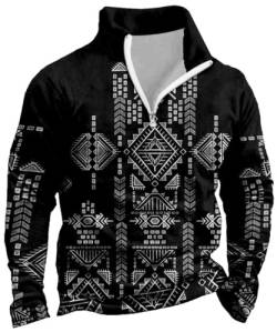 Glkaend Mens 1/4 Half Zip Aztec Cowboy Pullover Vintage Grafik Western Langarm Sweatshirts Tops,Schwarz,XL von Glkaend