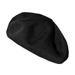 Gllutt Sommer-Strickmütze, dünne Baskenmütze, für Damen, größenverstellbar, französischer Stil, einfarbig, Schwarz, Einheitsgröße von Gllutt